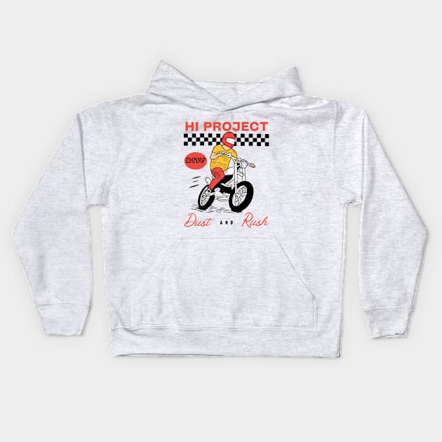 Motorcycle Champ. Dust and Rush Kids Hoodie by Hi Project